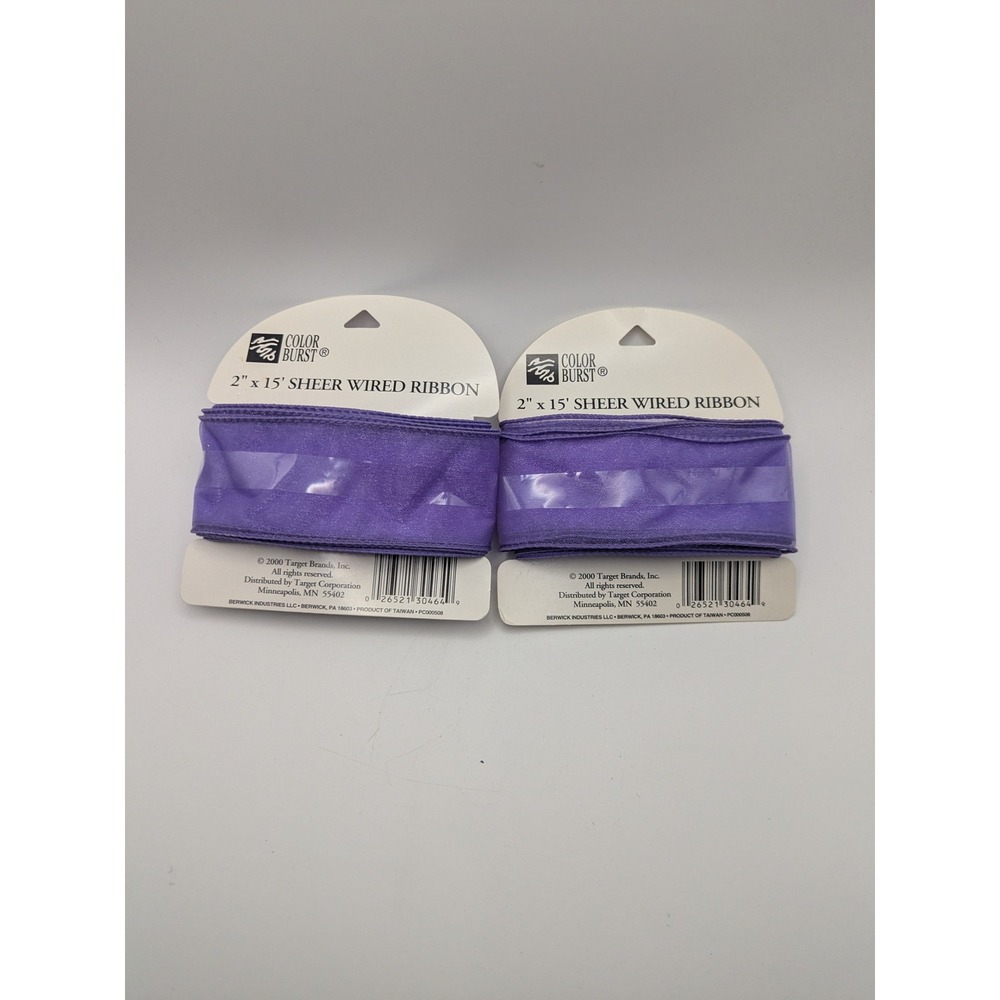 2 Vtg Color‎ Burst Purple Sheer Wired Ribbon 2 Inch x 15 Feet Crafting Decor